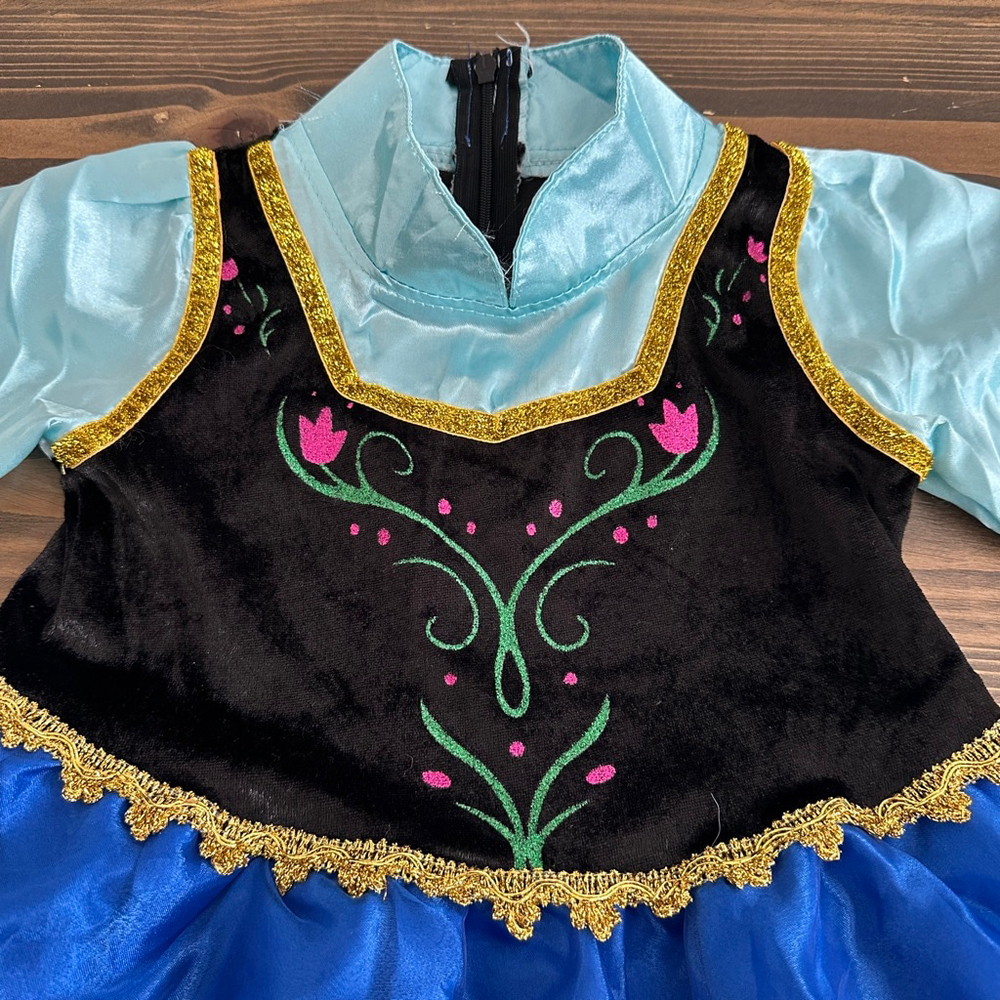 Girls Anna Inspired Halloween Costume Dress Blue Black Floral Size 120 - Picture 3 of 10